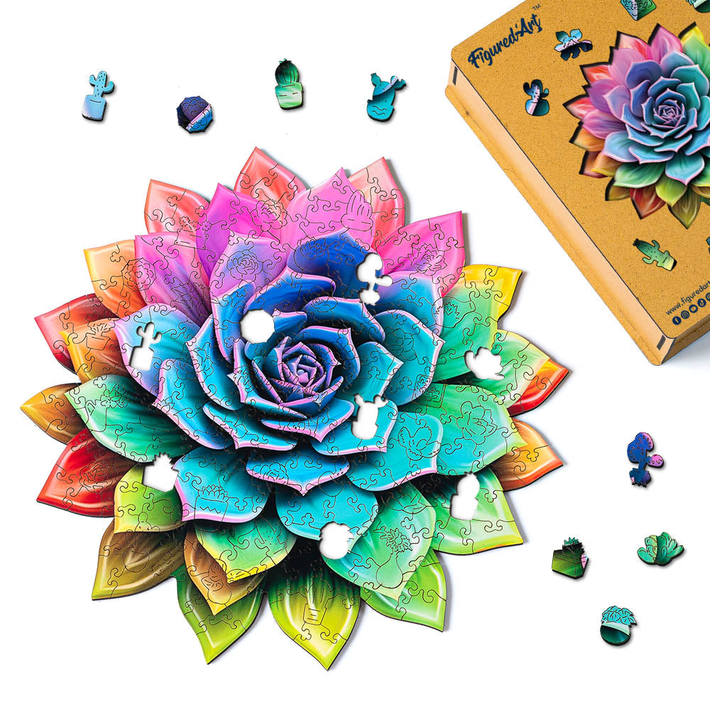 Wooden Puzzle - Rainbow Succulent