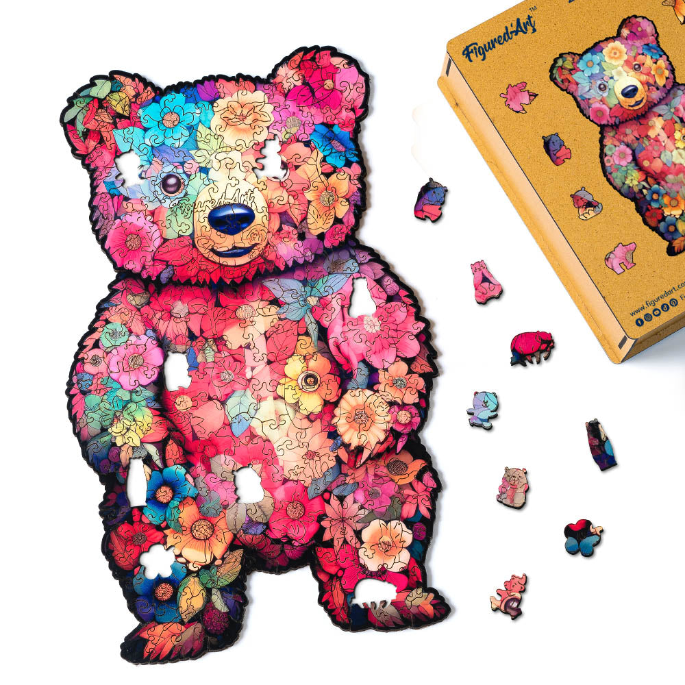 Wooden Puzzle - Floral Teddy Bear