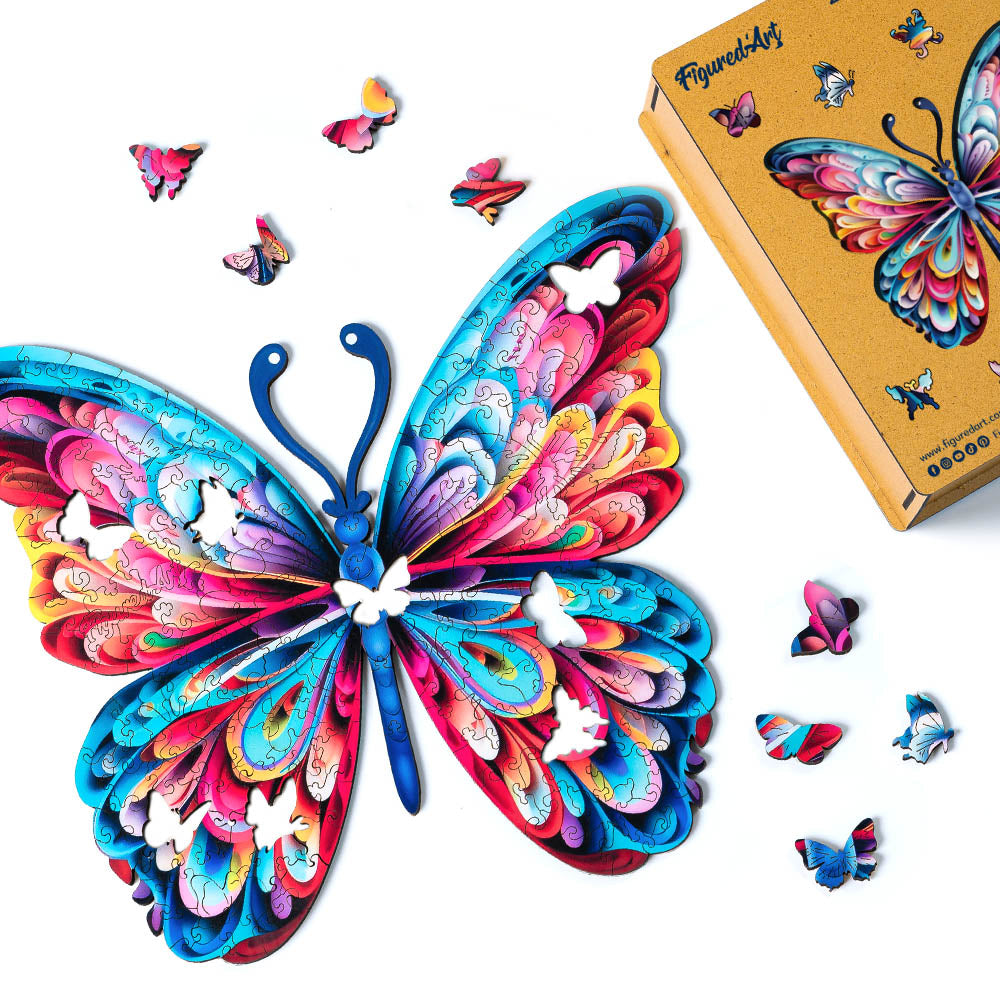 Wooden Puzzle - Beautiful Rainbow Butterfly