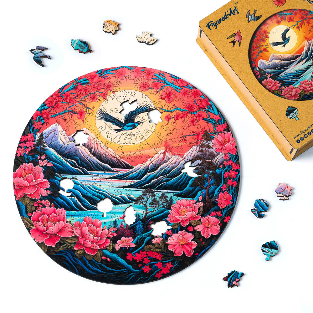 Wooden Puzzle - Sunset Mountain Scene