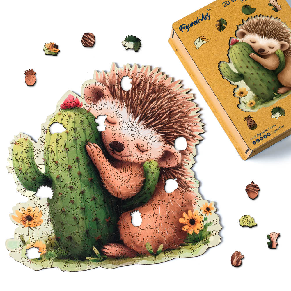 Wooden Puzzle - Hedgehog with Cactus