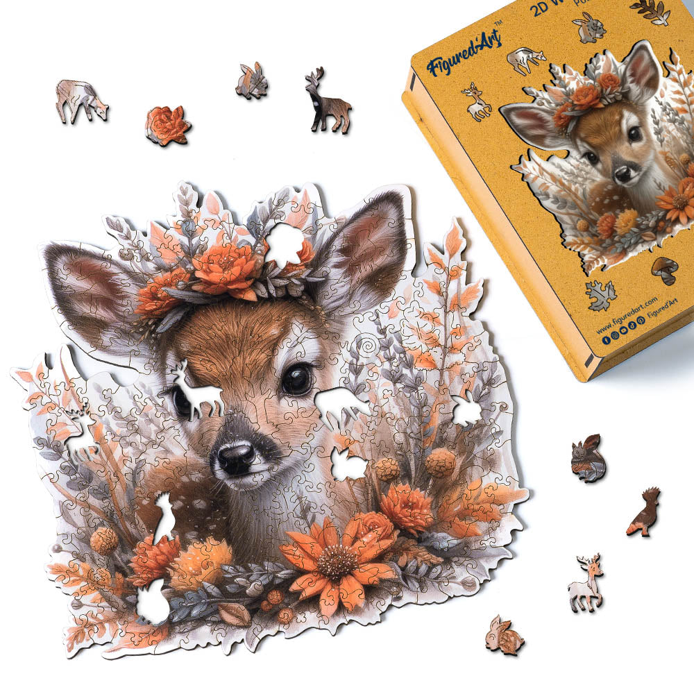 Wooden Puzzle - Fawn with Flowers
