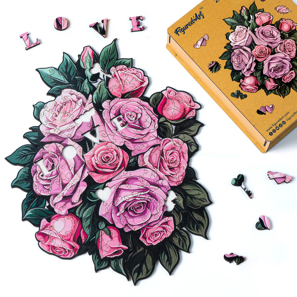 Wooden Puzzle - Pink Rose Bouquet