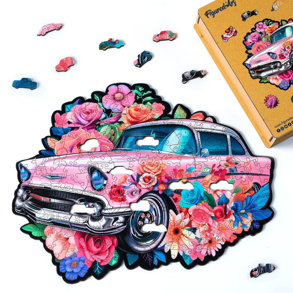 Wooden Puzzle - Vintage Floral Car