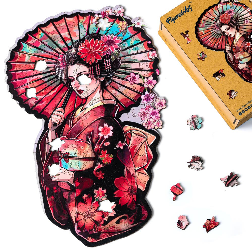 Wooden Puzzle - Geisha with Parasol